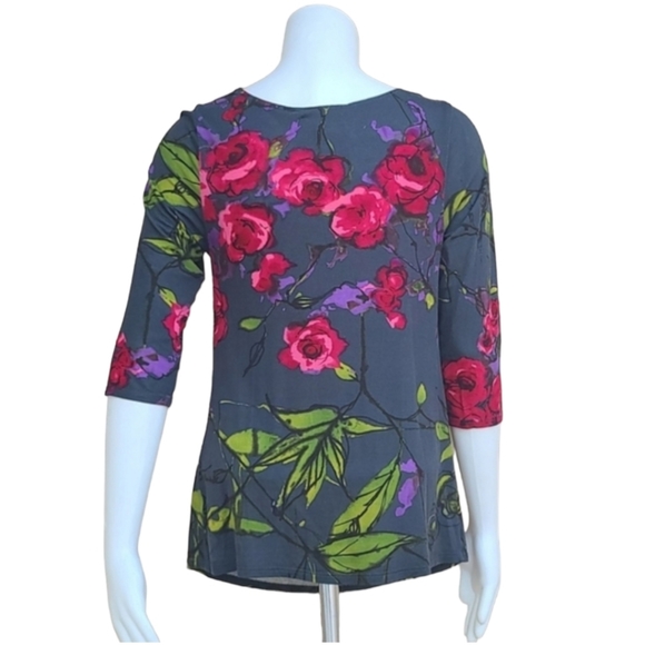 WESTON WEAR ANTHRO Cowl Neck Blouse S Top Shirt Watercolor Floral Gray Draped - Picture 4 of 13